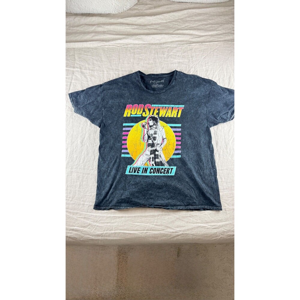 Rod Stewart Live In Concert Acid Wash Band T-Shirt Men's Size XXL Retro Colors